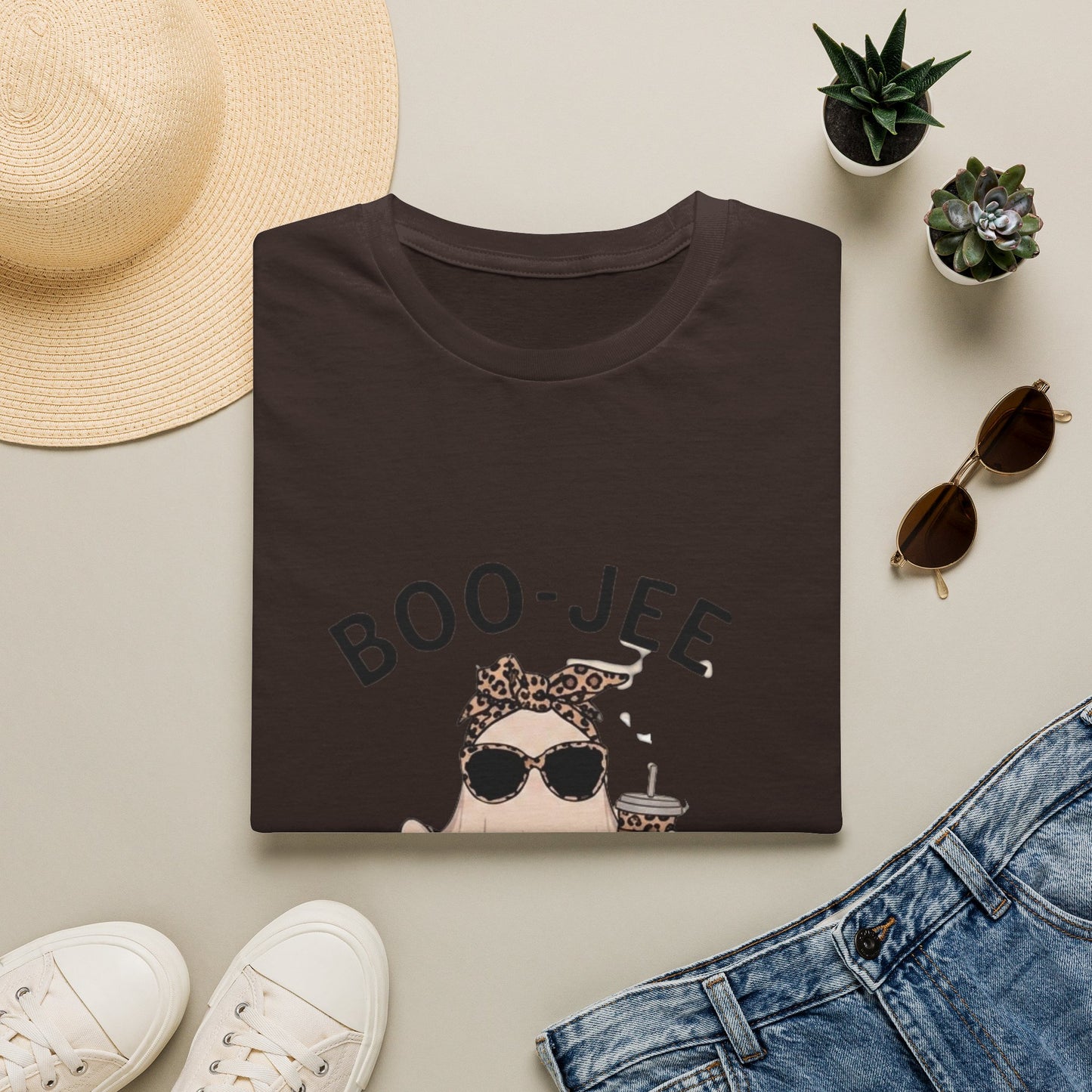 Boo-Jee Graphic T-Shirt — Cute Ghost with Leopard Headband & Sunglasses
