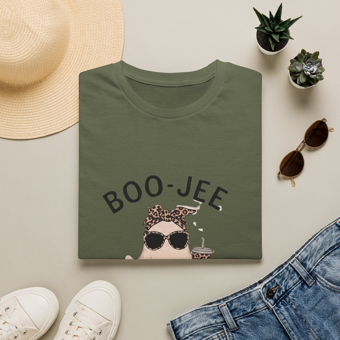 Boo-Jee Graphic T-Shirt — Cute Ghost with Leopard Headband & Sunglasses