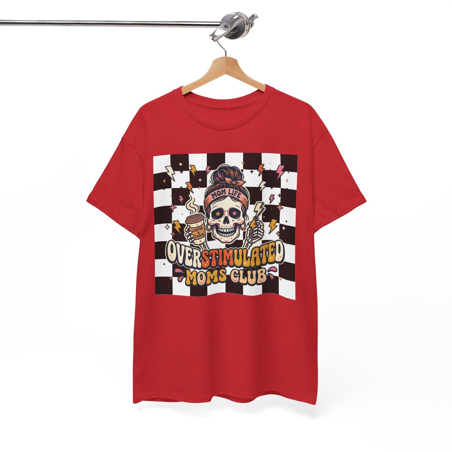 Overstimulated Moms Club T-Shirt — Checker Skull Mom Graphic Tee