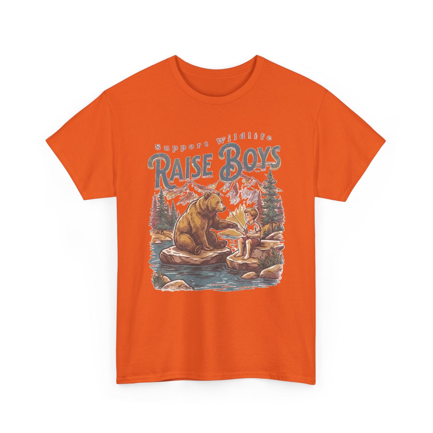 Raise Boys Wildlife T-Shirt — Retro Bear & Boy Outdoor Graphic Tee