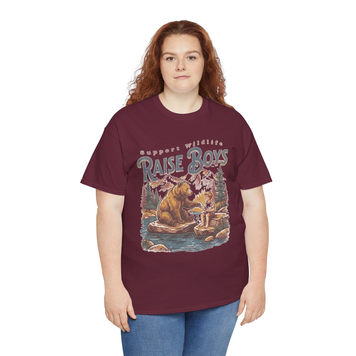 Raise Boys Wildlife T-Shirt — Retro Bear & Boy Outdoor Graphic Tee