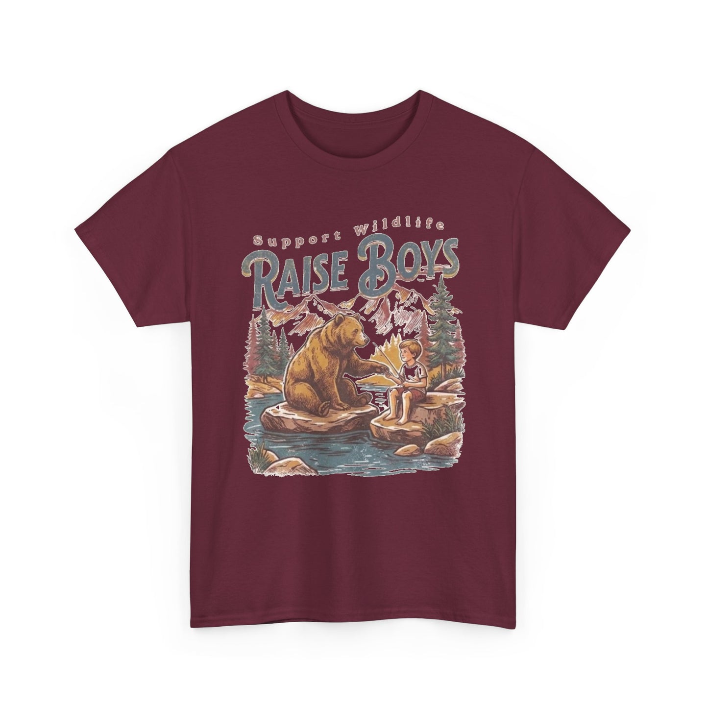 Raise Boys Wildlife T-Shirt — Retro Bear & Boy Outdoor Graphic Tee