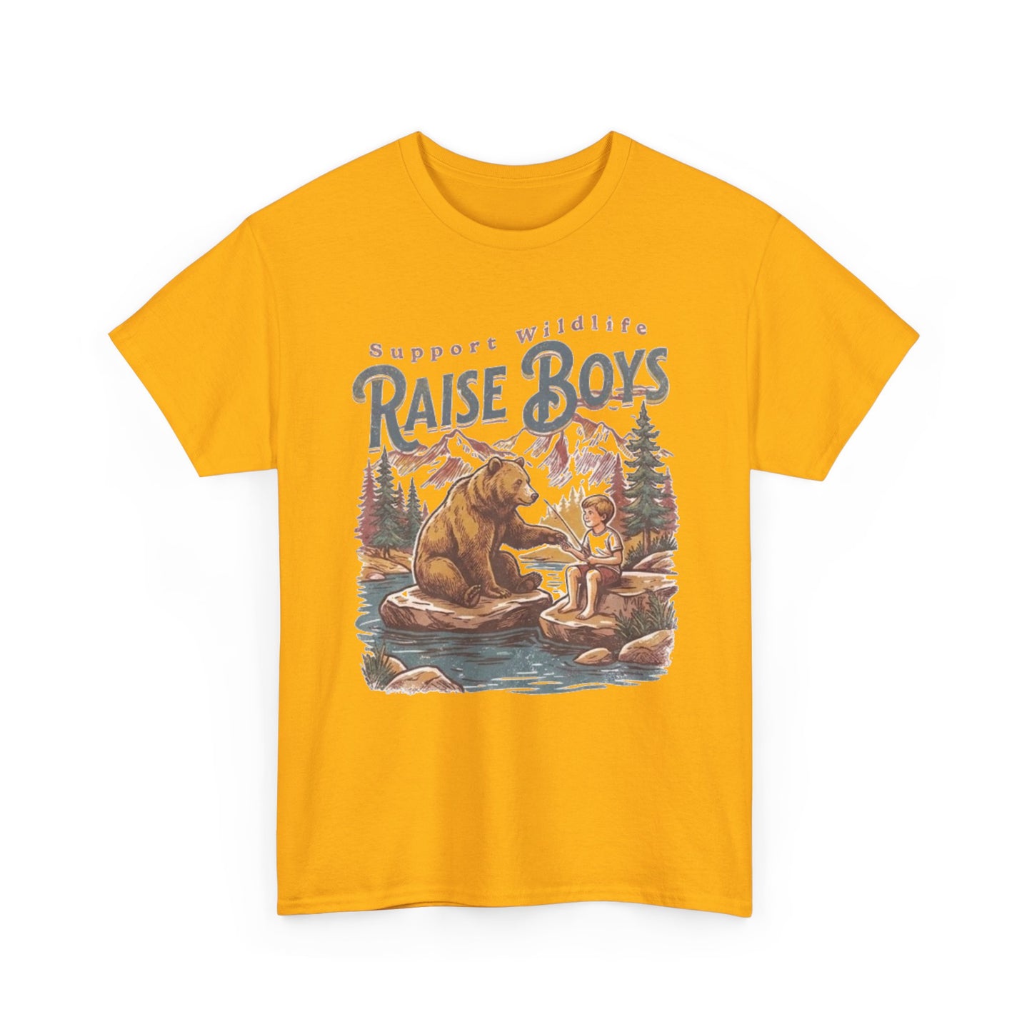 Raise Boys Wildlife T-Shirt — Retro Bear & Boy Outdoor Graphic Tee