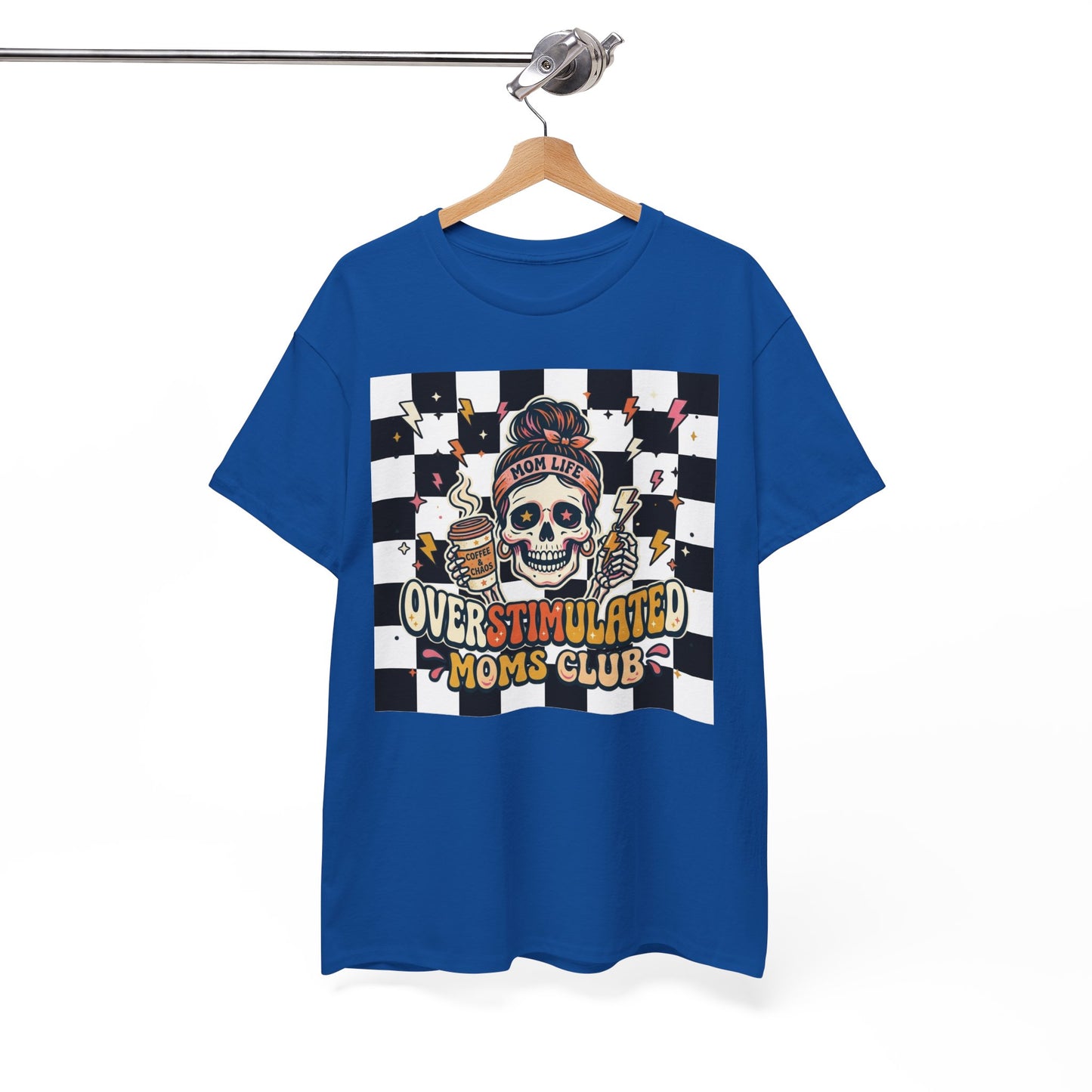 Overstimulated Moms Club T-Shirt — Checker Skull Mom Graphic Tee