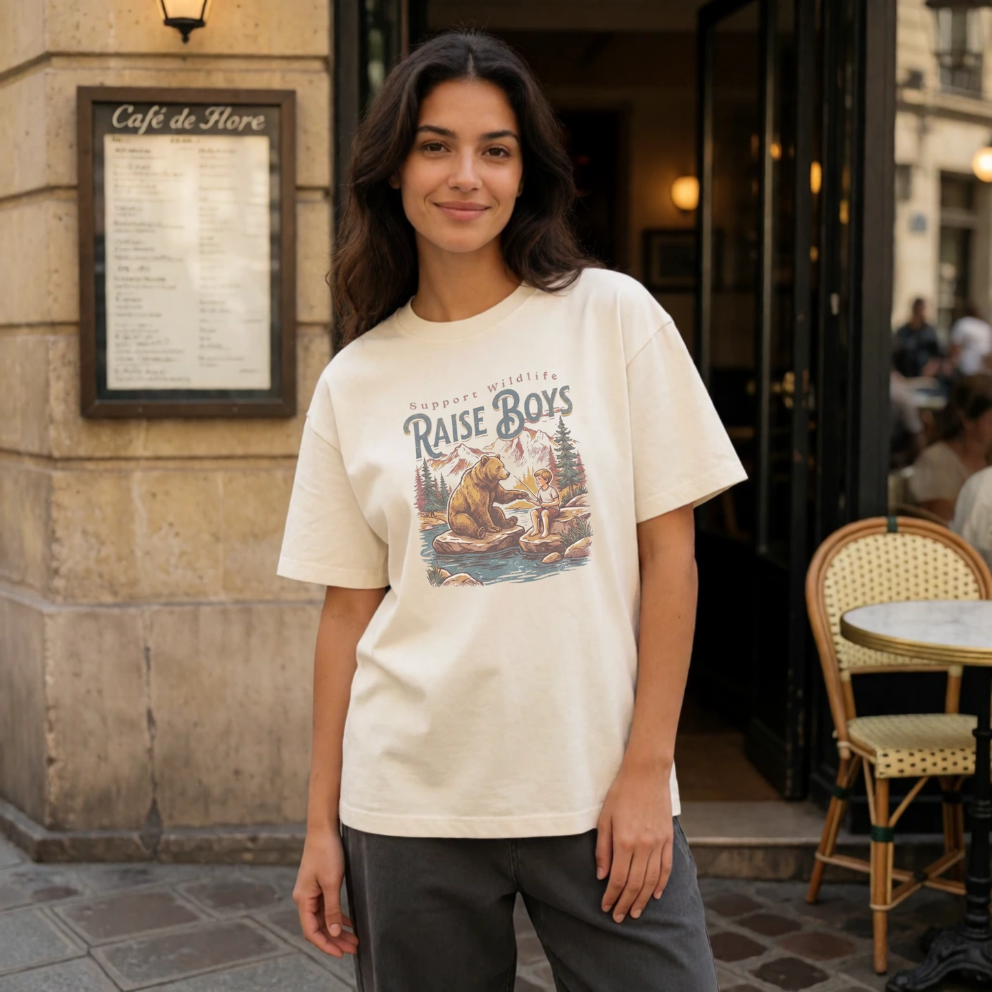 Raise Boys Wildlife T-Shirt — Retro Bear & Boy Outdoor Graphic Tee