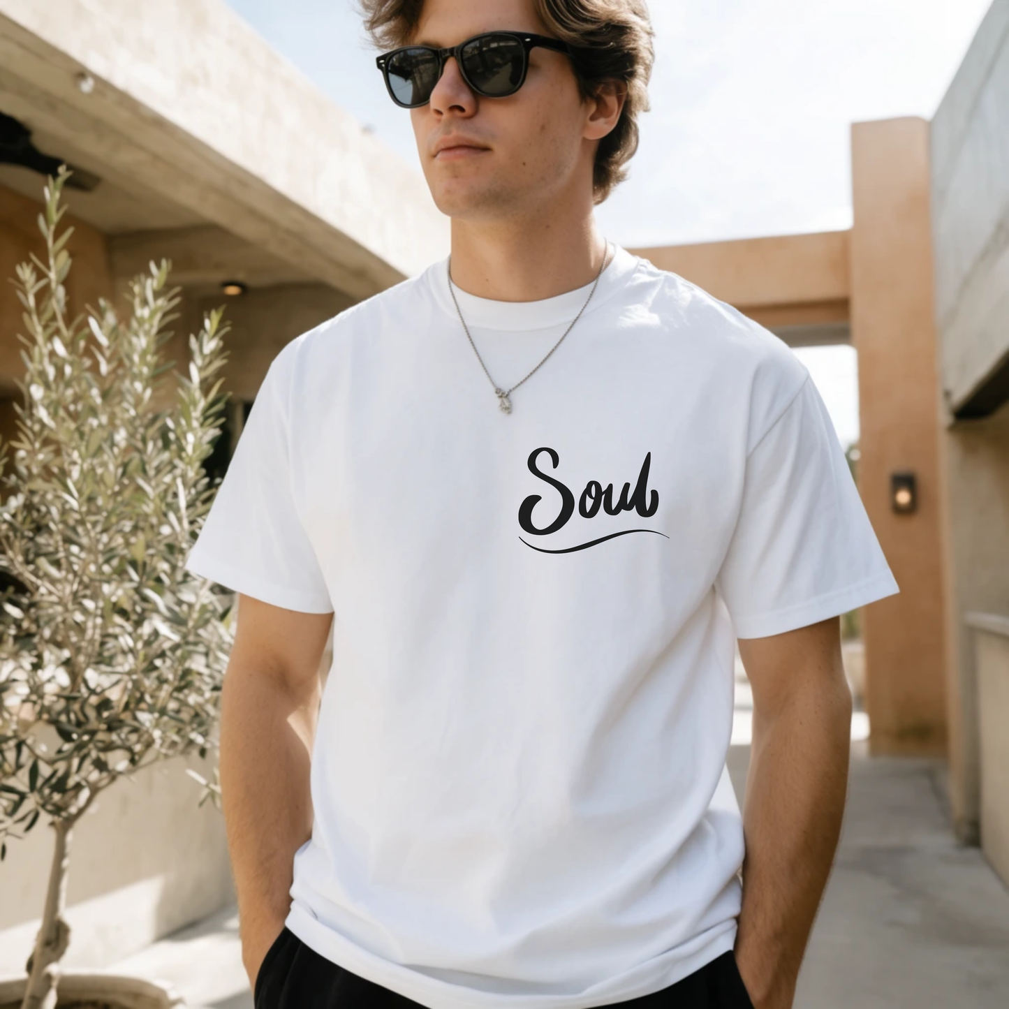 Soul Script T-Shirt — Minimal Inspirational Pocket Tee