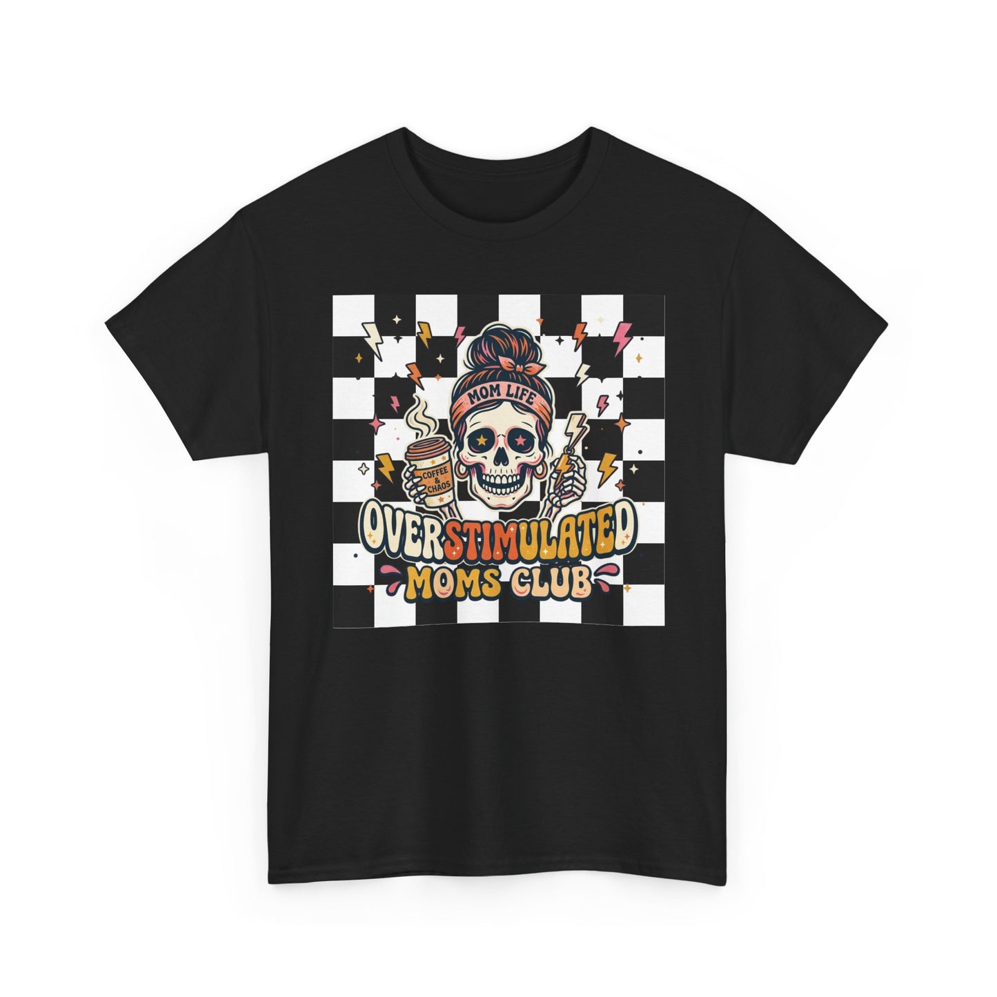 Overstimulated Moms Club T-Shirt — Checker Skull Mom Graphic Tee