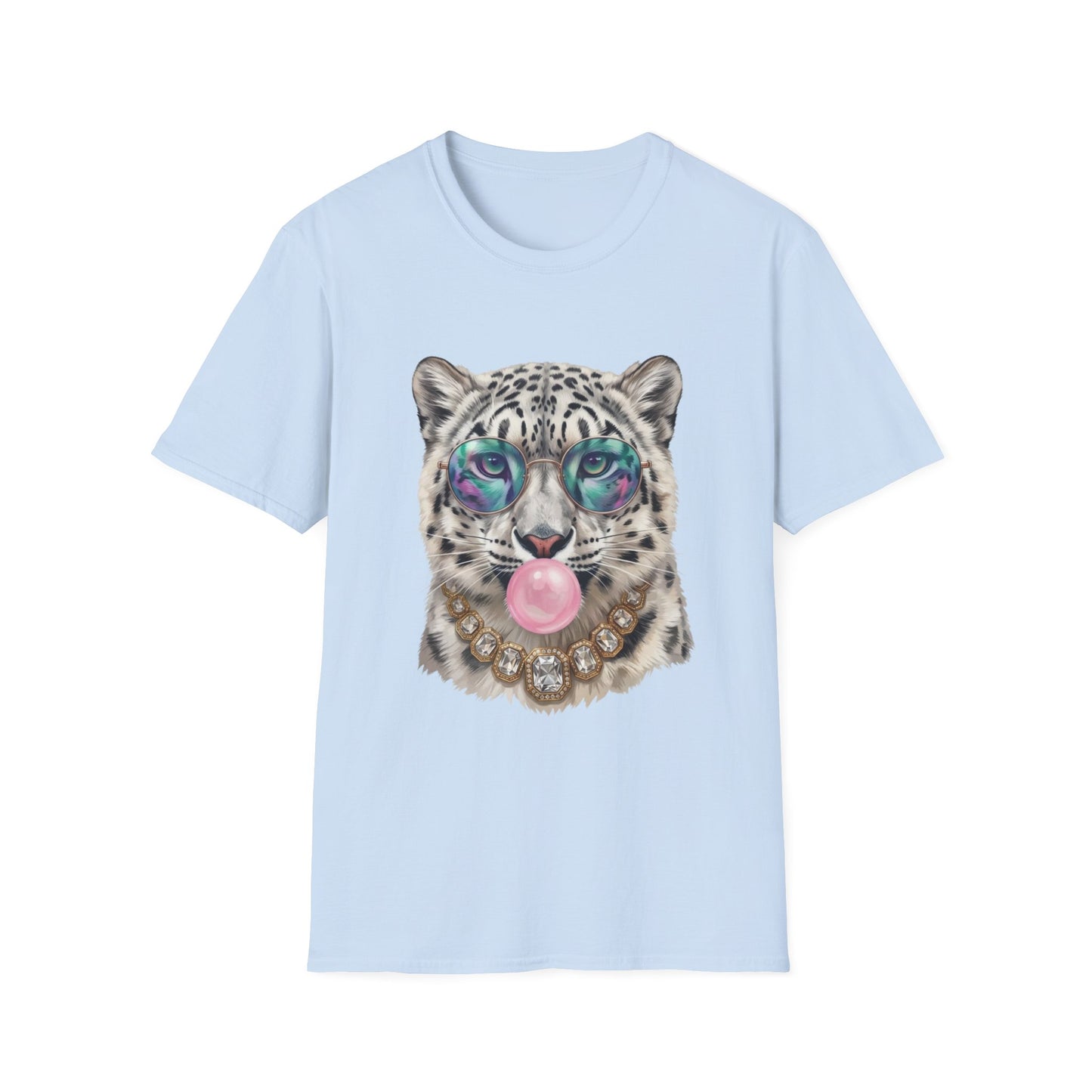 Snow Leopard Sunglasses T-Shirt — Cool Cat Bubblegum Graphic Tee