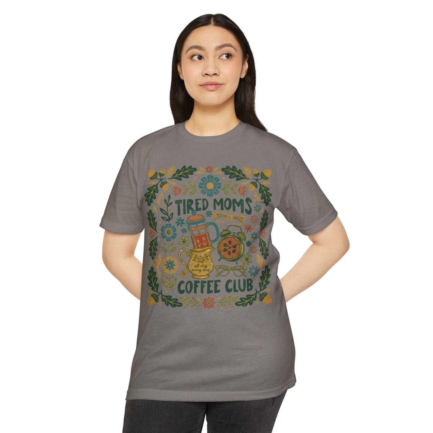Tired Moms Coffee Club T-Shirt – Funny Floral Coffee Tee for Moms