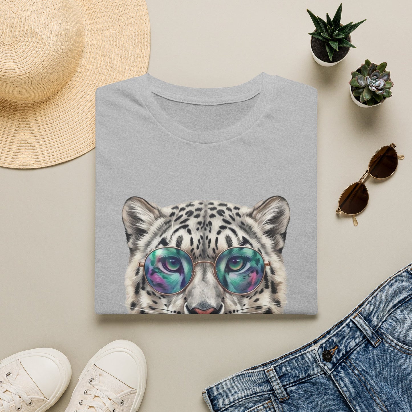 Snow Leopard Sunglasses T-Shirt — Cool Cat Bubblegum Graphic Tee