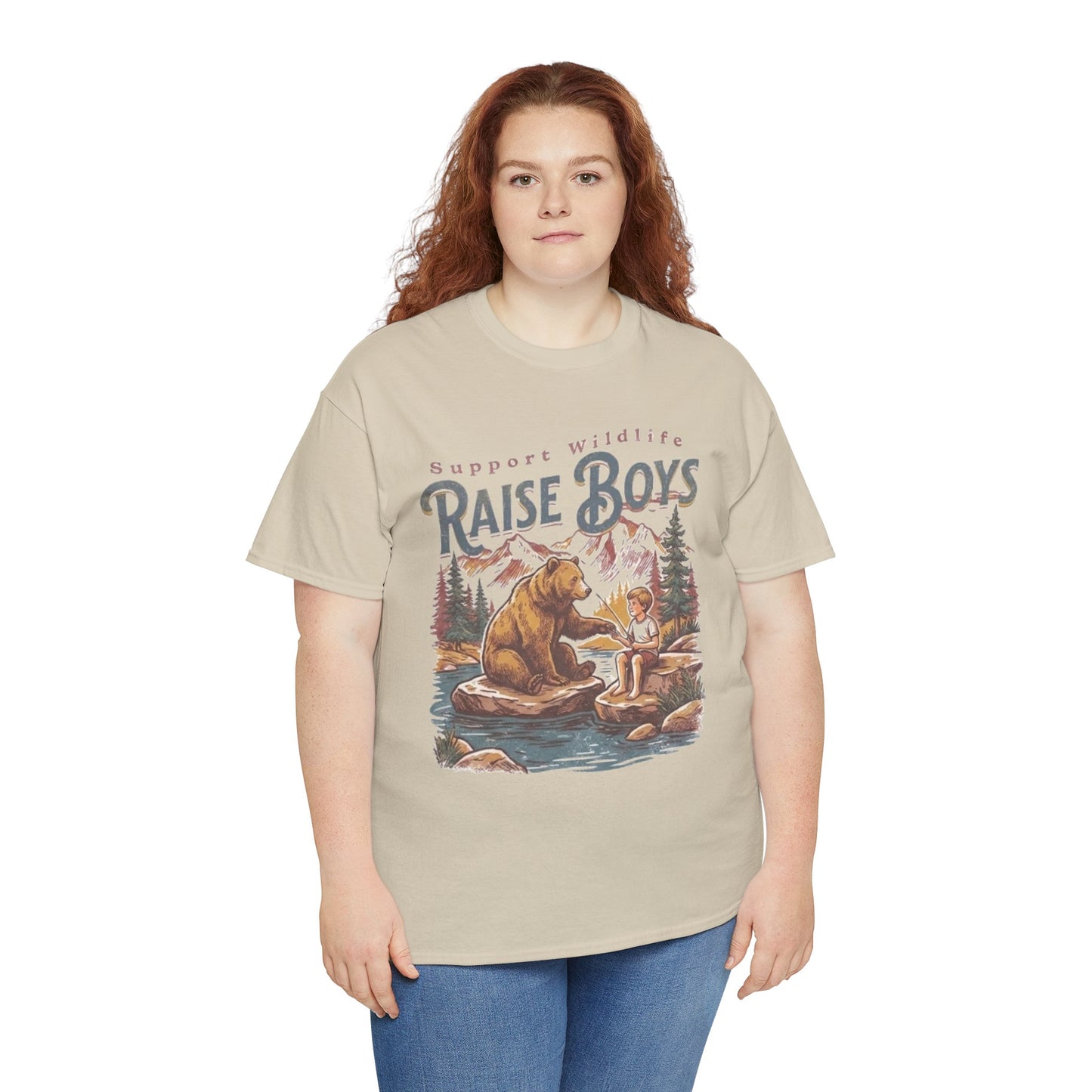 Raise Boys Wildlife T-Shirt — Retro Bear & Boy Outdoor Graphic Tee