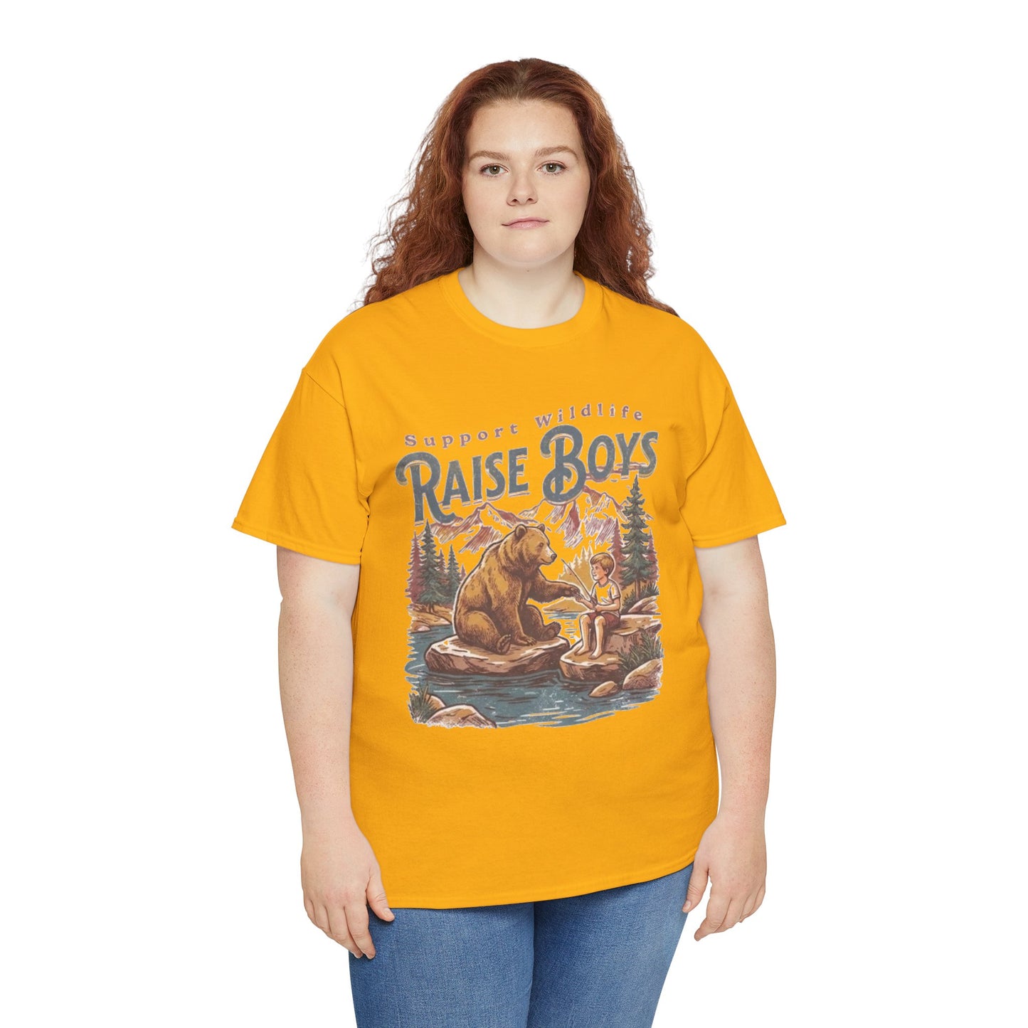 Raise Boys Wildlife T-Shirt — Retro Bear & Boy Outdoor Graphic Tee