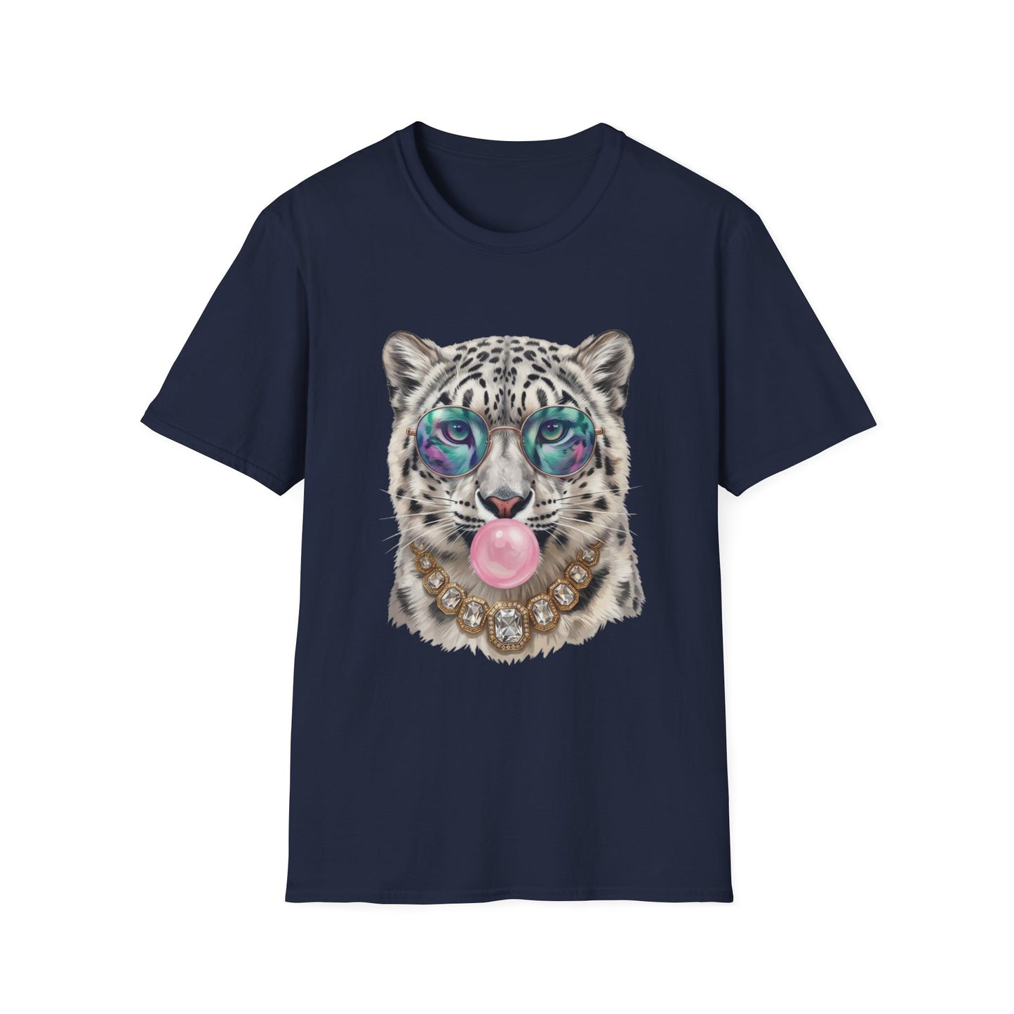 Snow Leopard Sunglasses T-Shirt — Cool Cat Bubblegum Graphic Tee