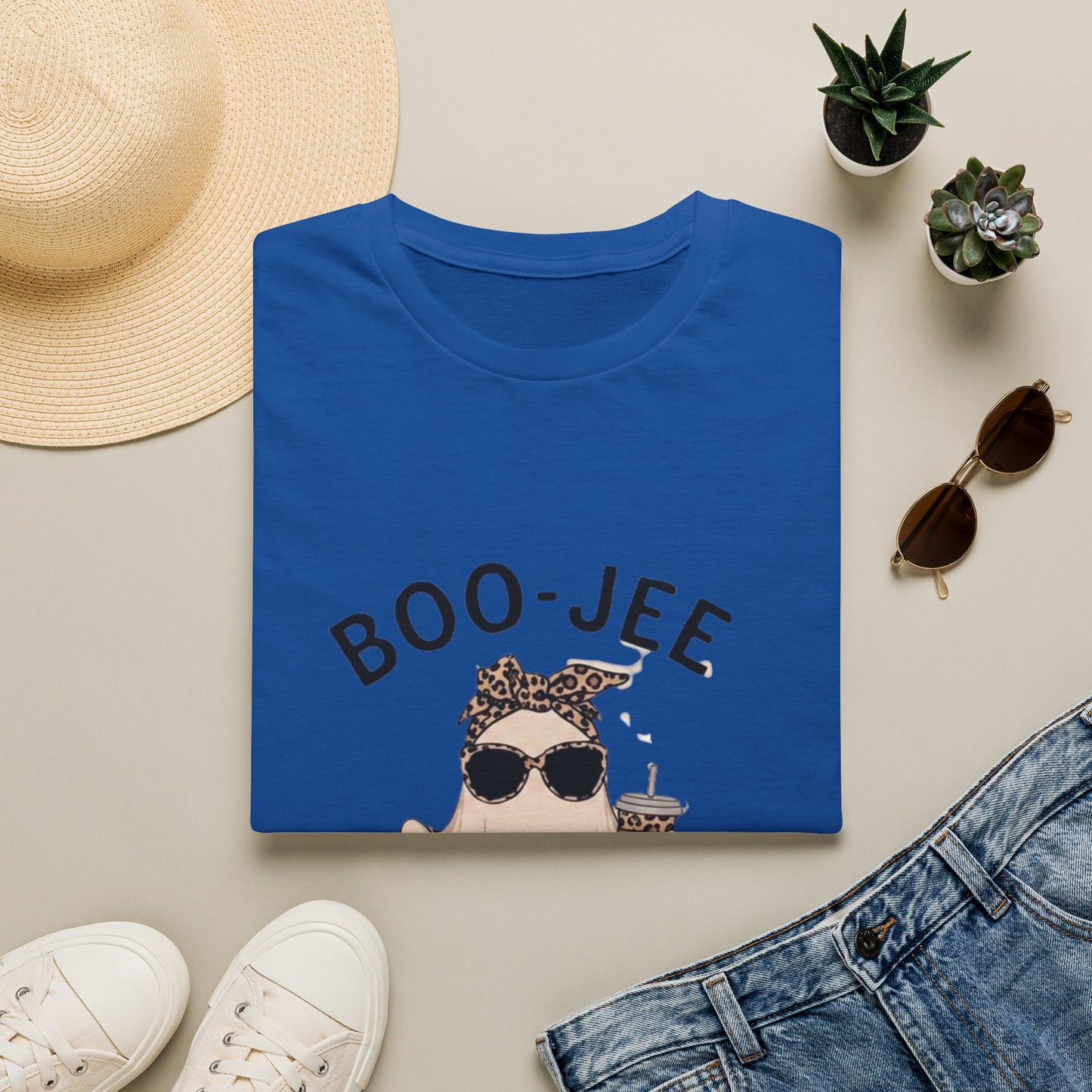 Boo-Jee Graphic T-Shirt — Cute Ghost with Leopard Headband & Sunglasses