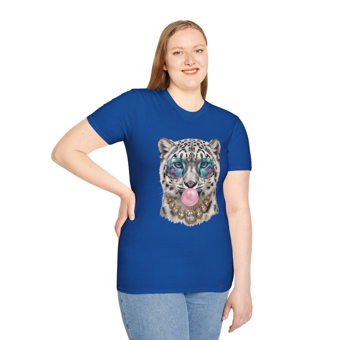 Snow Leopard Sunglasses T-Shirt — Cool Cat Bubblegum Graphic Tee