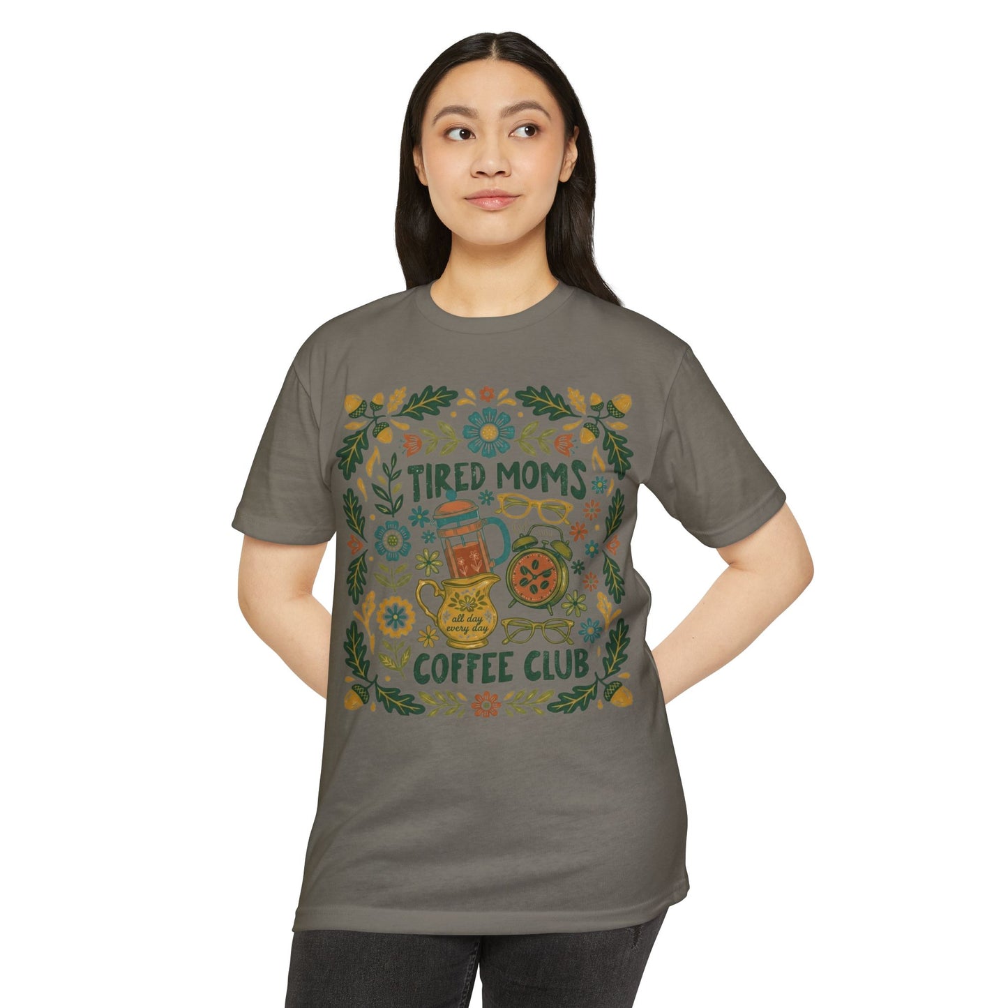 Tired Moms Coffee Club T-Shirt – Funny Floral Coffee Tee for Moms