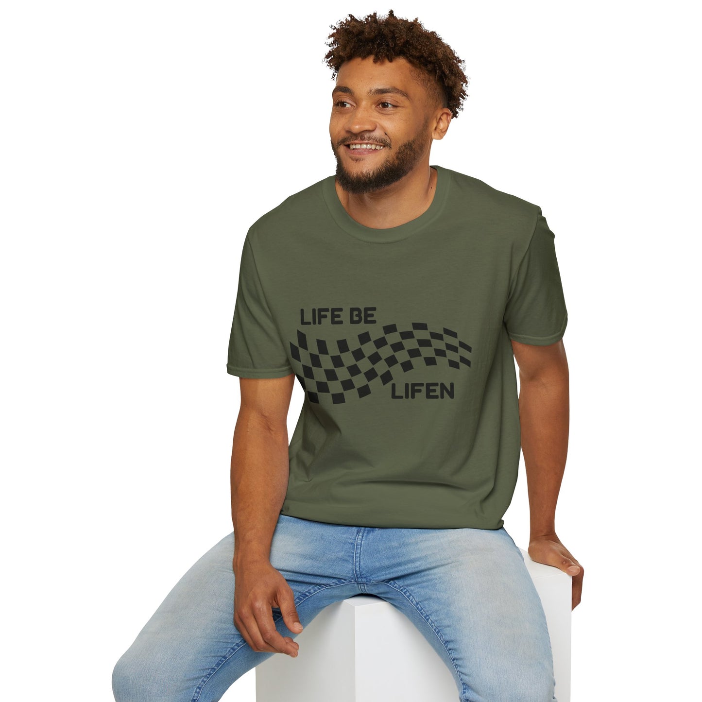 Life Be Lifen Checkered T‑Shirt — Retro Racing Graphic Tee