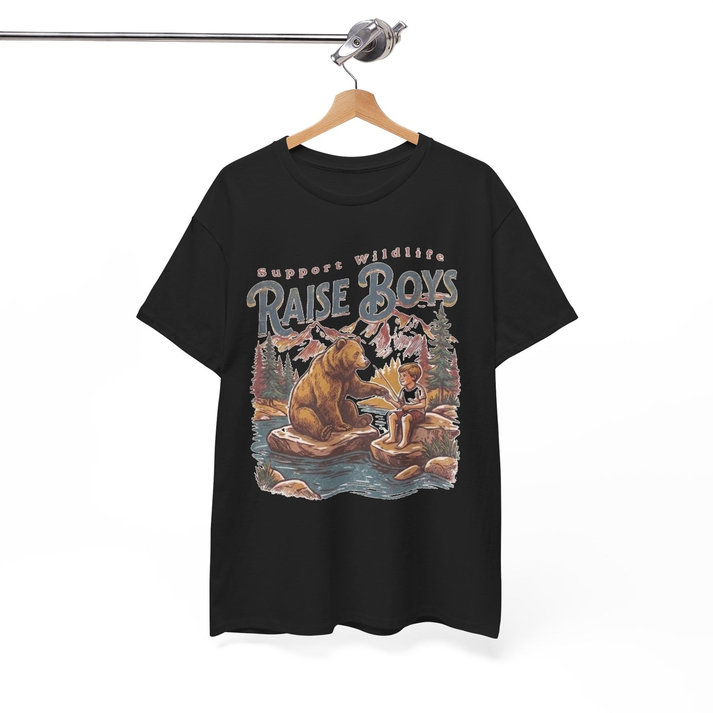 Raise Boys Wildlife T-Shirt — Retro Bear & Boy Outdoor Graphic Tee