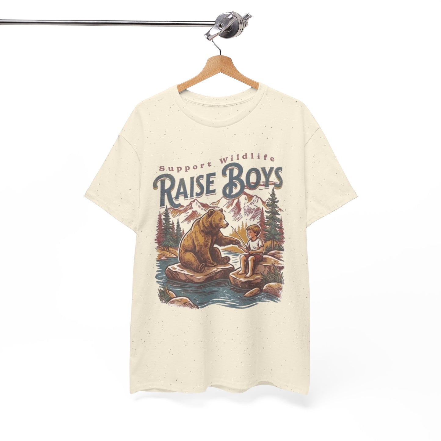 Raise Boys Wildlife T-Shirt — Retro Bear & Boy Outdoor Graphic Tee
