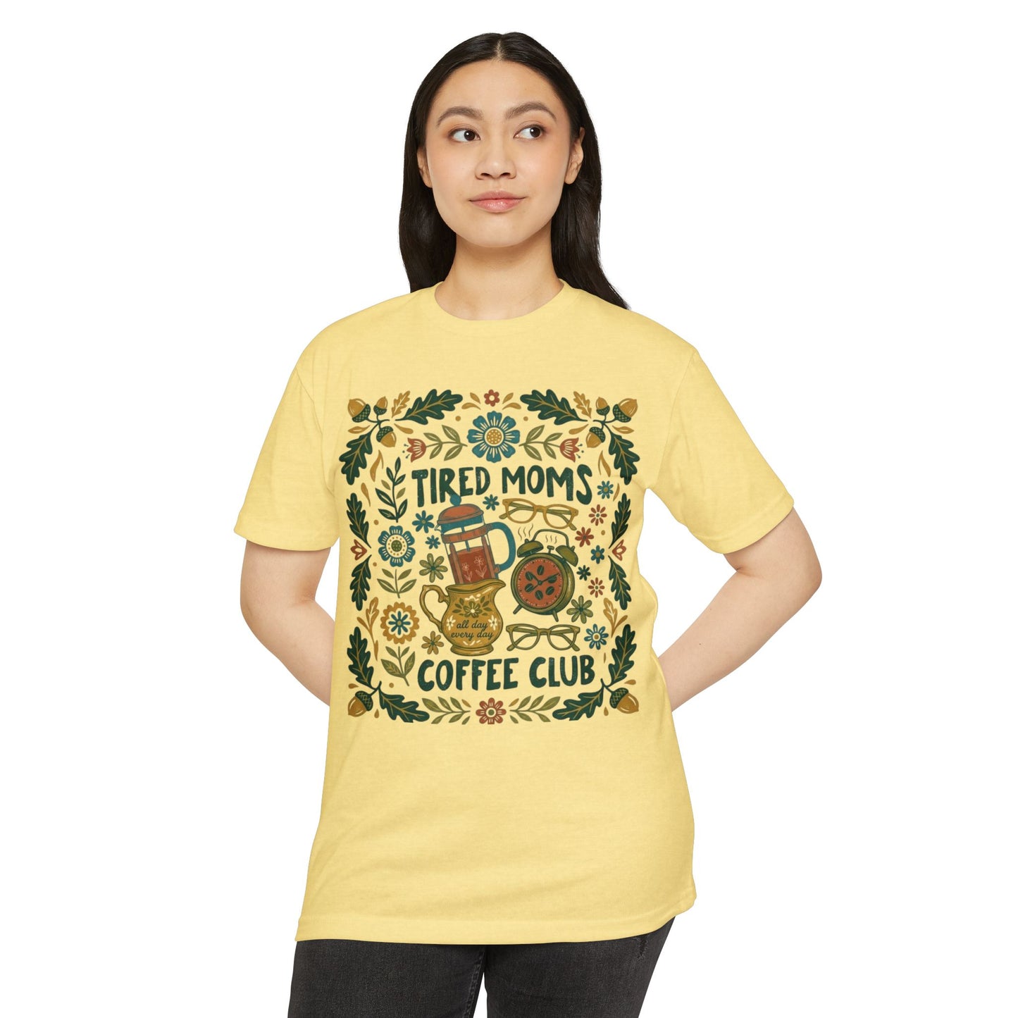 Tired Moms Coffee Club T-Shirt – Funny Floral Coffee Tee for Moms