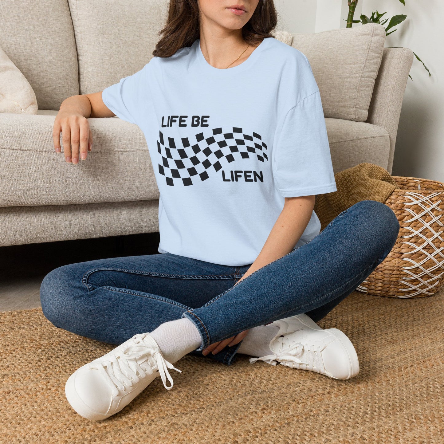 Life Be Lifen Checkered T‑Shirt — Retro Racing Graphic Tee