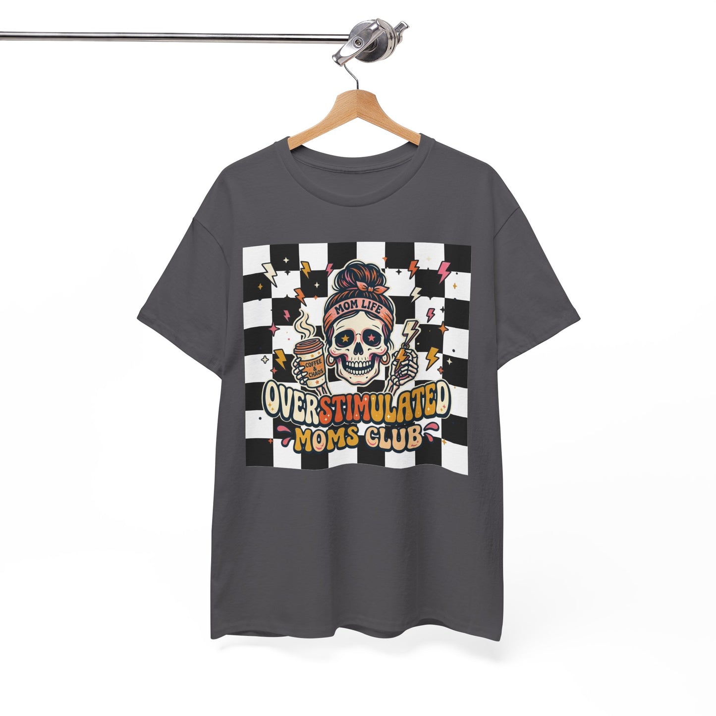 Overstimulated Moms Club T-Shirt — Checker Skull Mom Graphic Tee