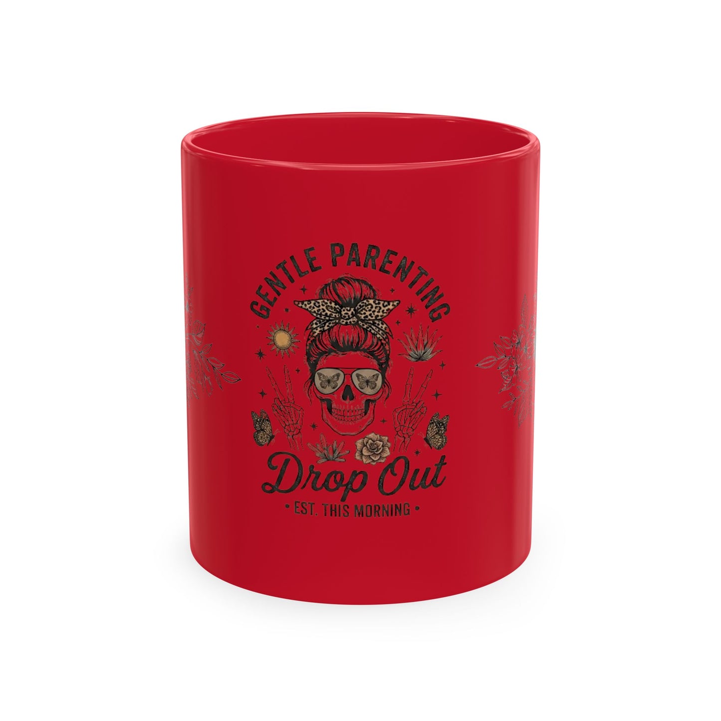 Gentle Parenting 'Drop Out' Ceramic Mug — Funny Skull Floral Coffee Cup