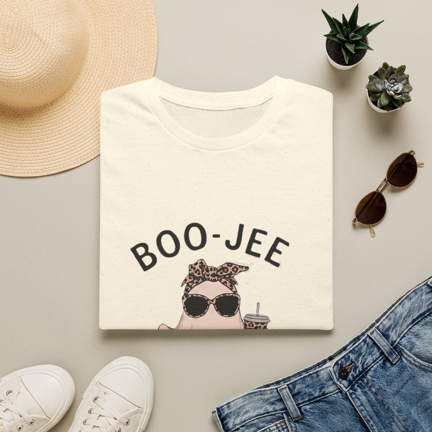 Boo-Jee Graphic T-Shirt — Cute Ghost with Leopard Headband & Sunglasses