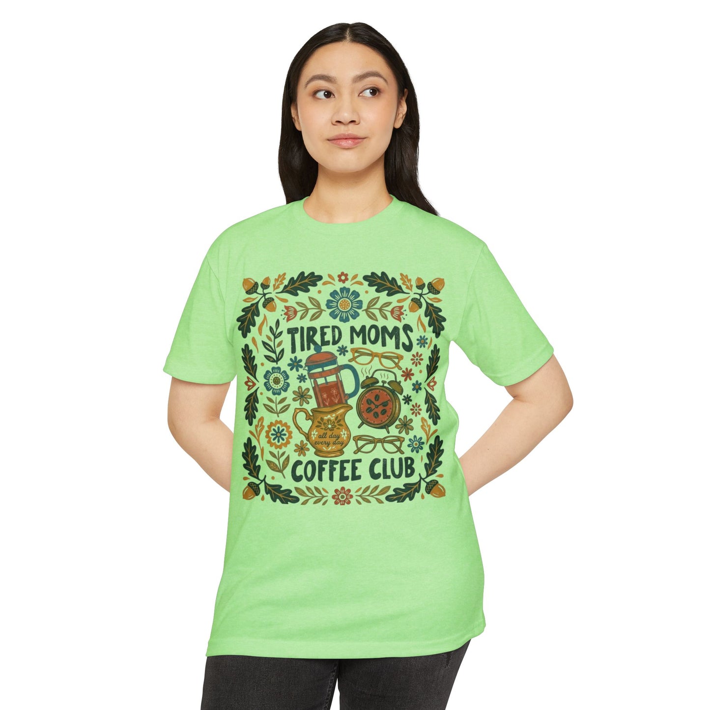 Tired Moms Coffee Club T-Shirt – Funny Floral Coffee Tee for Moms