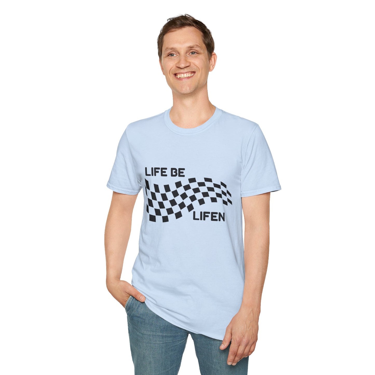 Life Be Lifen Checkered T‑Shirt — Retro Racing Graphic Tee