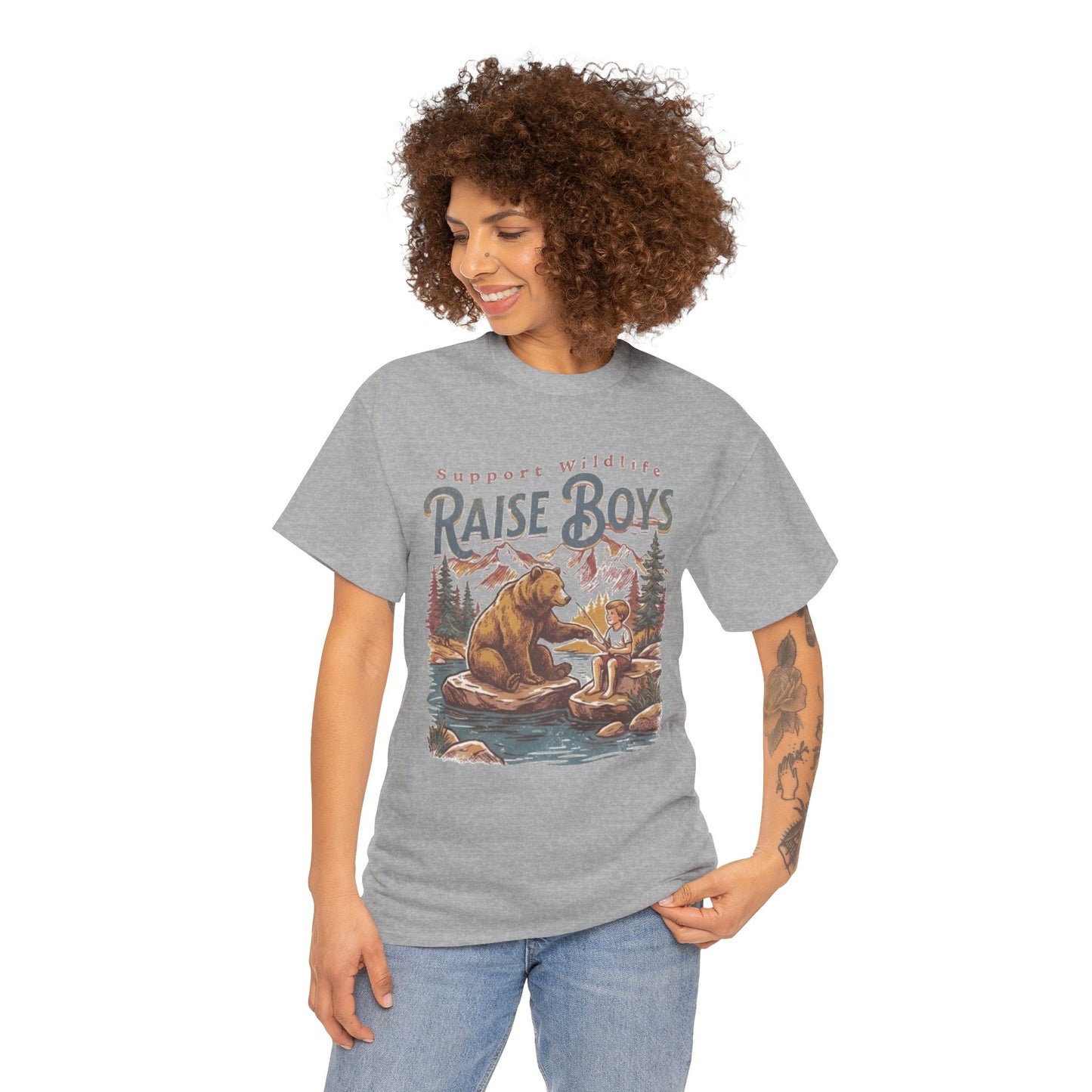 Raise Boys Wildlife T-Shirt — Retro Bear & Boy Outdoor Graphic Tee