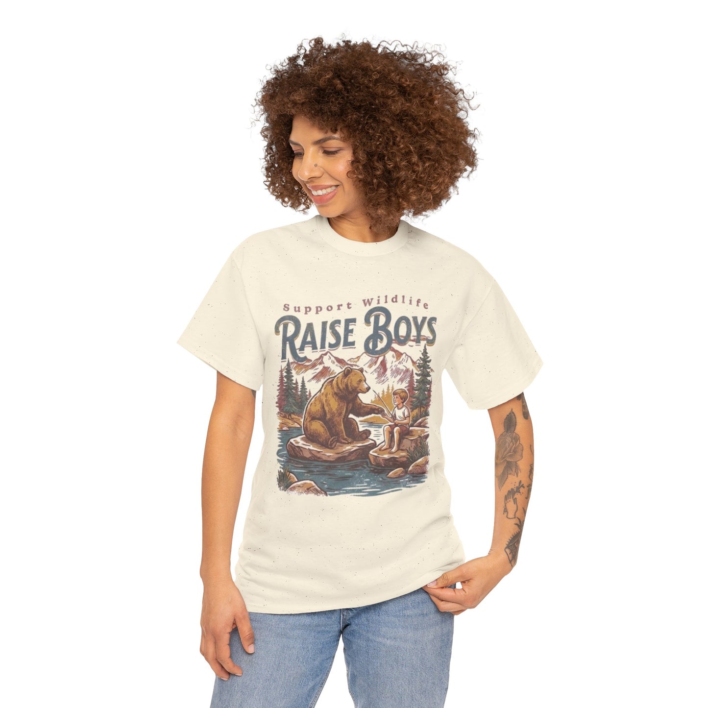 Raise Boys Wildlife T-Shirt — Retro Bear & Boy Outdoor Graphic Tee