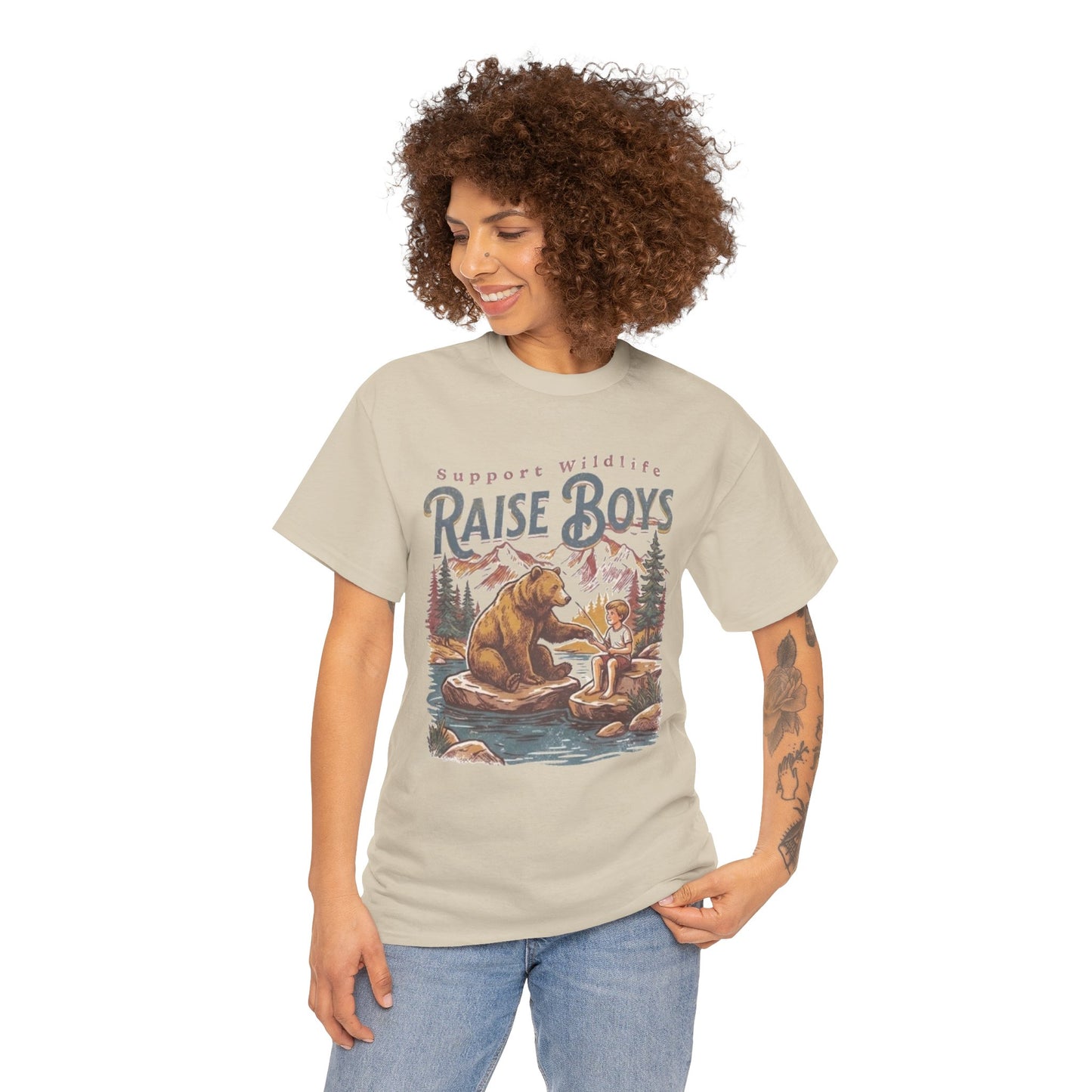 Raise Boys Wildlife T-Shirt — Retro Bear & Boy Outdoor Graphic Tee