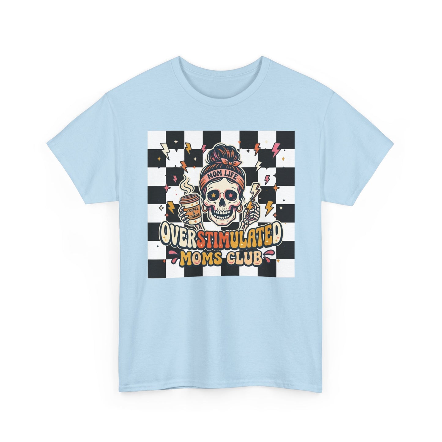 Overstimulated Moms Club T-Shirt — Checker Skull Mom Graphic Tee