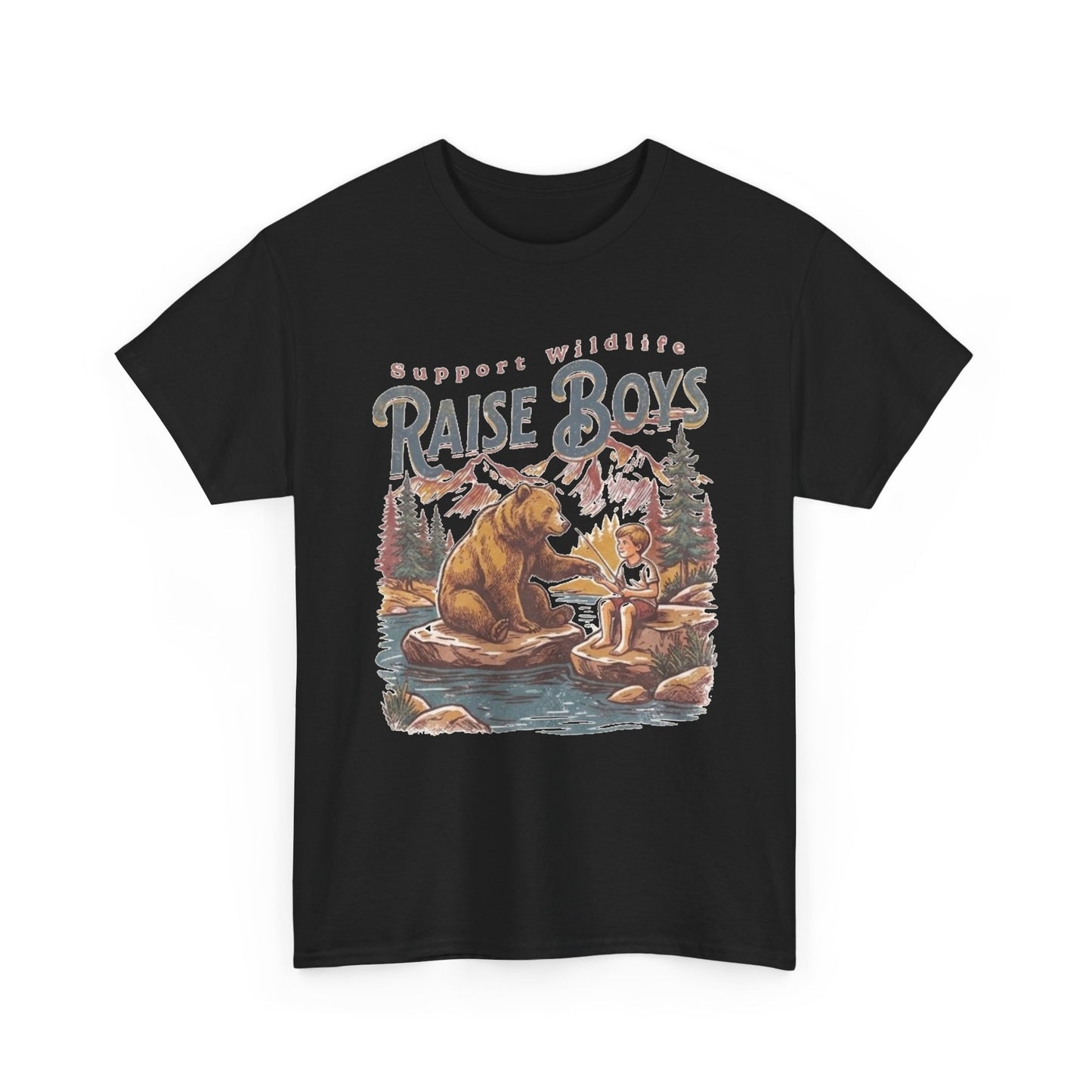 Raise Boys Wildlife T-Shirt — Retro Bear & Boy Outdoor Graphic Tee