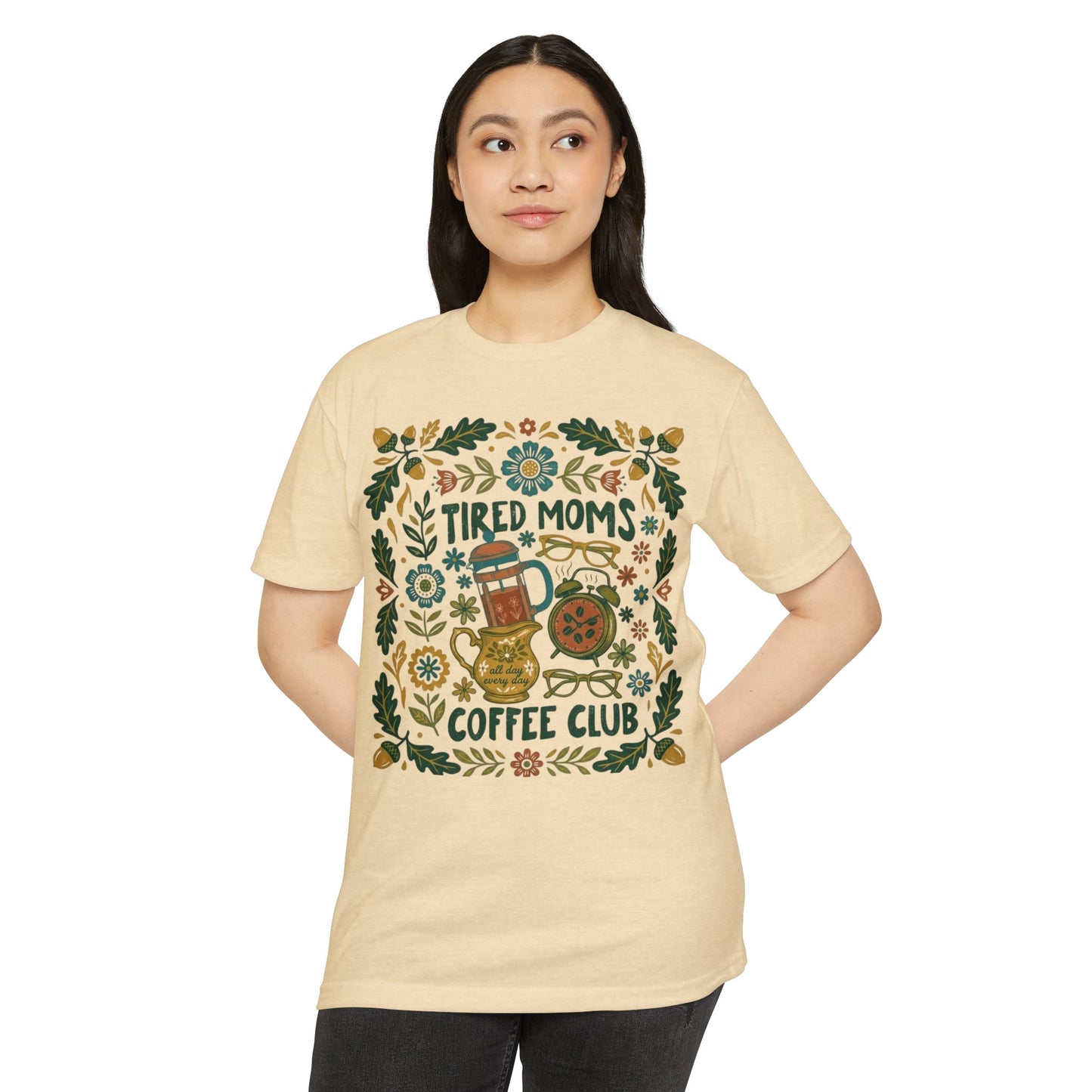 Tired Moms Coffee Club T-Shirt – Funny Floral Coffee Tee for Moms