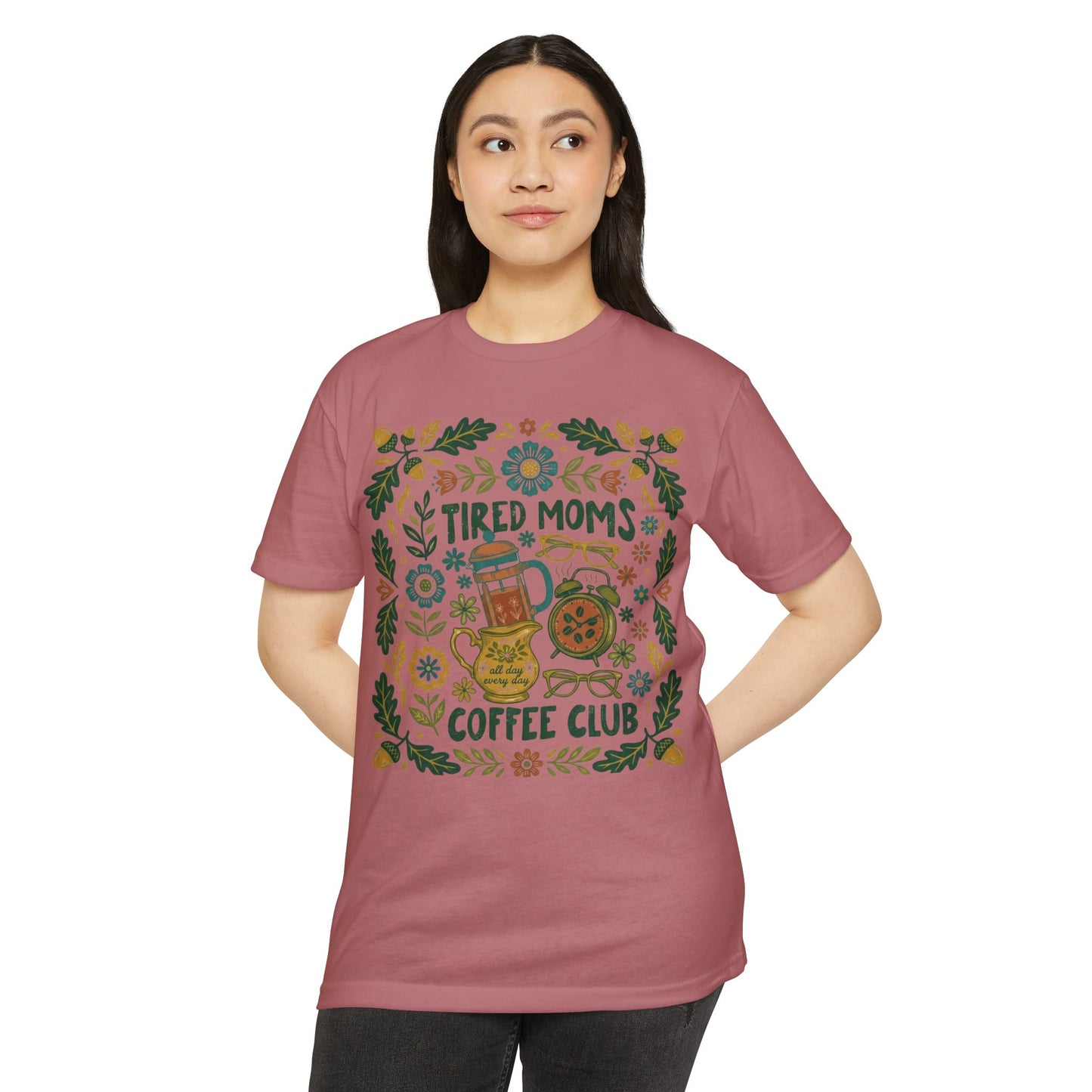 Tired Moms Coffee Club T-Shirt – Funny Floral Coffee Tee for Moms