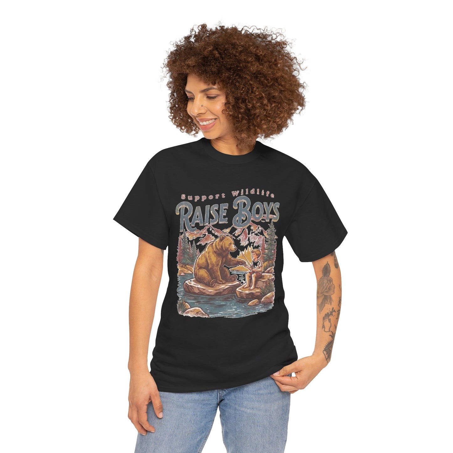 Raise Boys Wildlife T-Shirt — Retro Bear & Boy Outdoor Graphic Tee