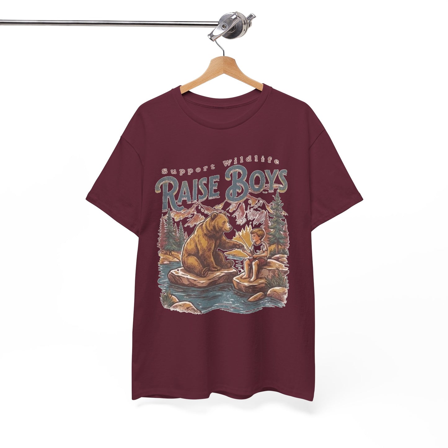 Raise Boys Wildlife T-Shirt — Retro Bear & Boy Outdoor Graphic Tee