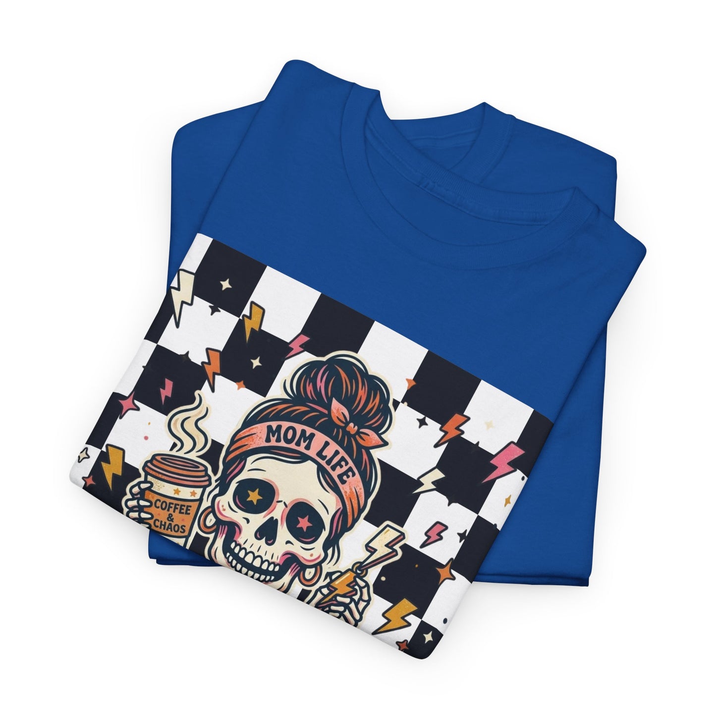 Overstimulated Moms Club T-Shirt — Checker Skull Mom Graphic Tee