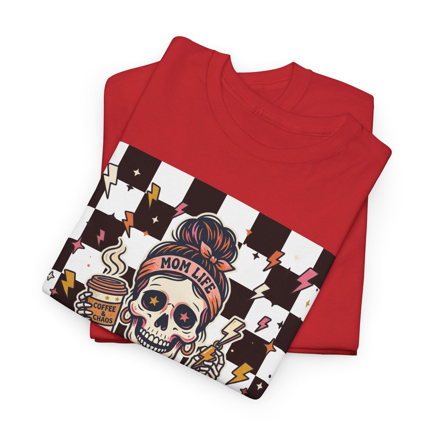 Overstimulated Moms Club T-Shirt — Checker Skull Mom Graphic Tee