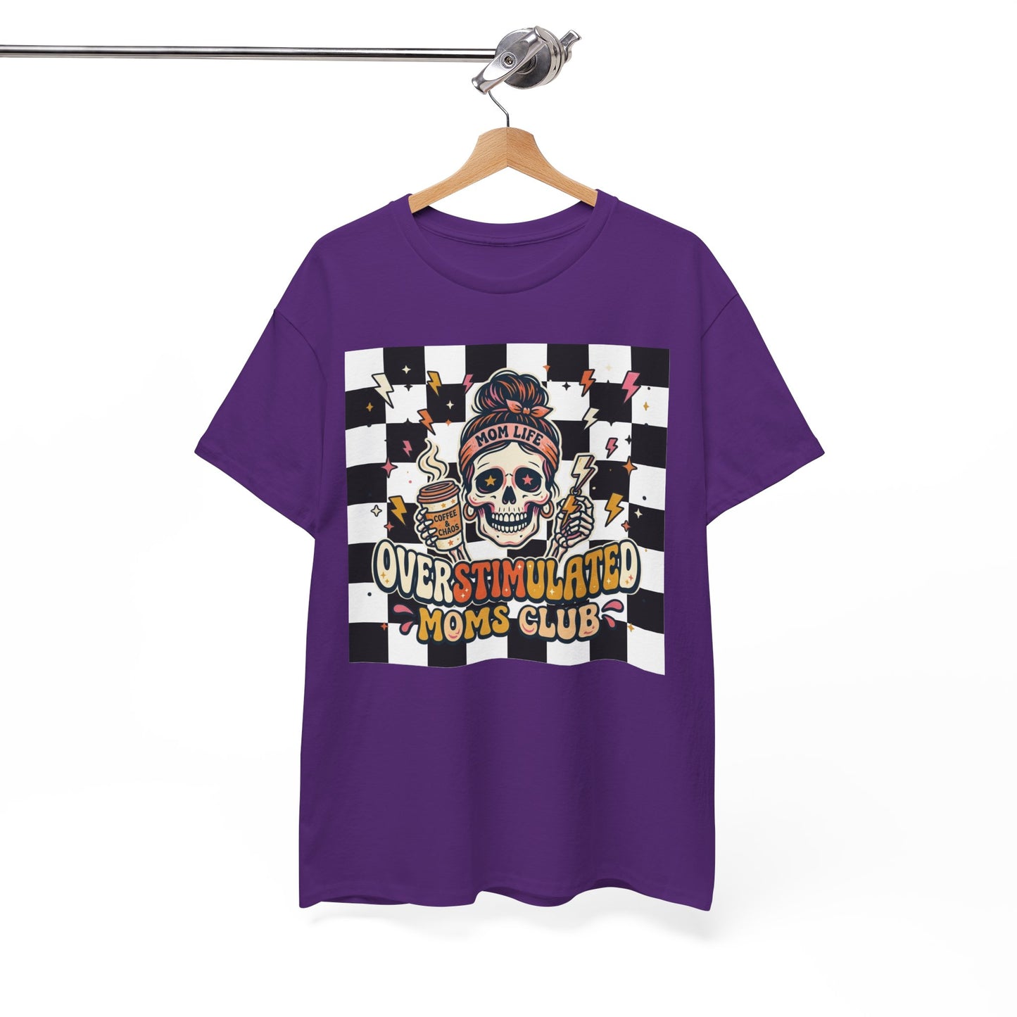 Overstimulated Moms Club T-Shirt — Checker Skull Mom Graphic Tee