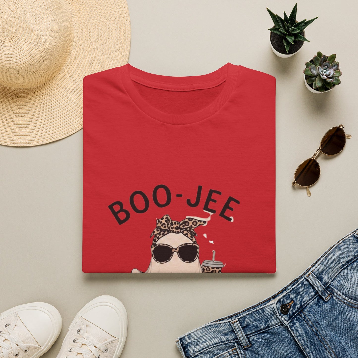 Boo-Jee Graphic T-Shirt — Cute Ghost with Leopard Headband & Sunglasses