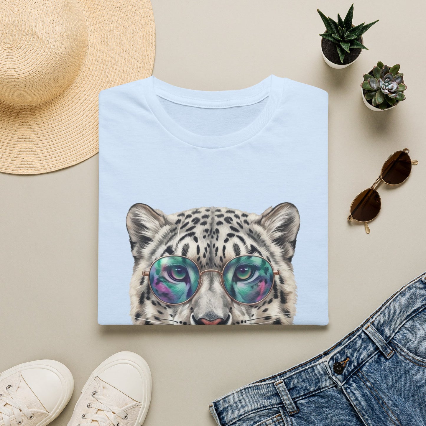 Snow Leopard Sunglasses T-Shirt — Cool Cat Bubblegum Graphic Tee