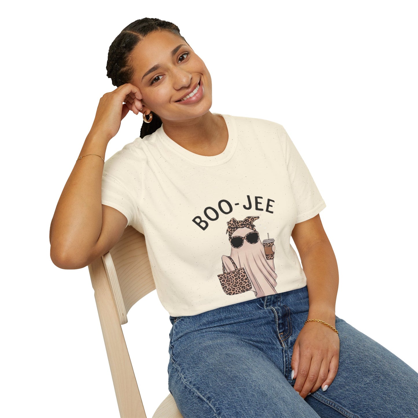 Boo-Jee Graphic T-Shirt — Cute Ghost with Leopard Headband & Sunglasses