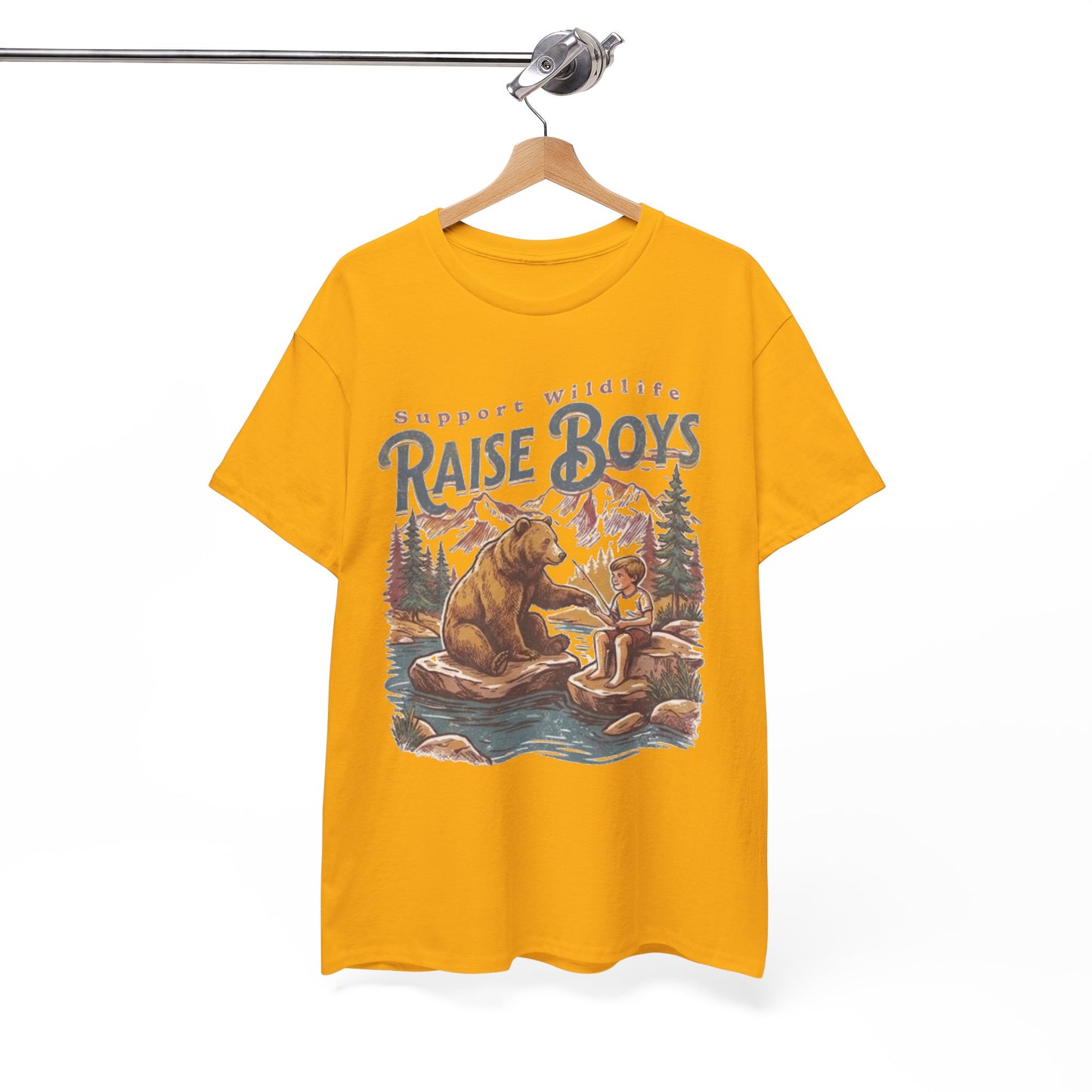 Raise Boys Wildlife T-Shirt — Retro Bear & Boy Outdoor Graphic Tee
