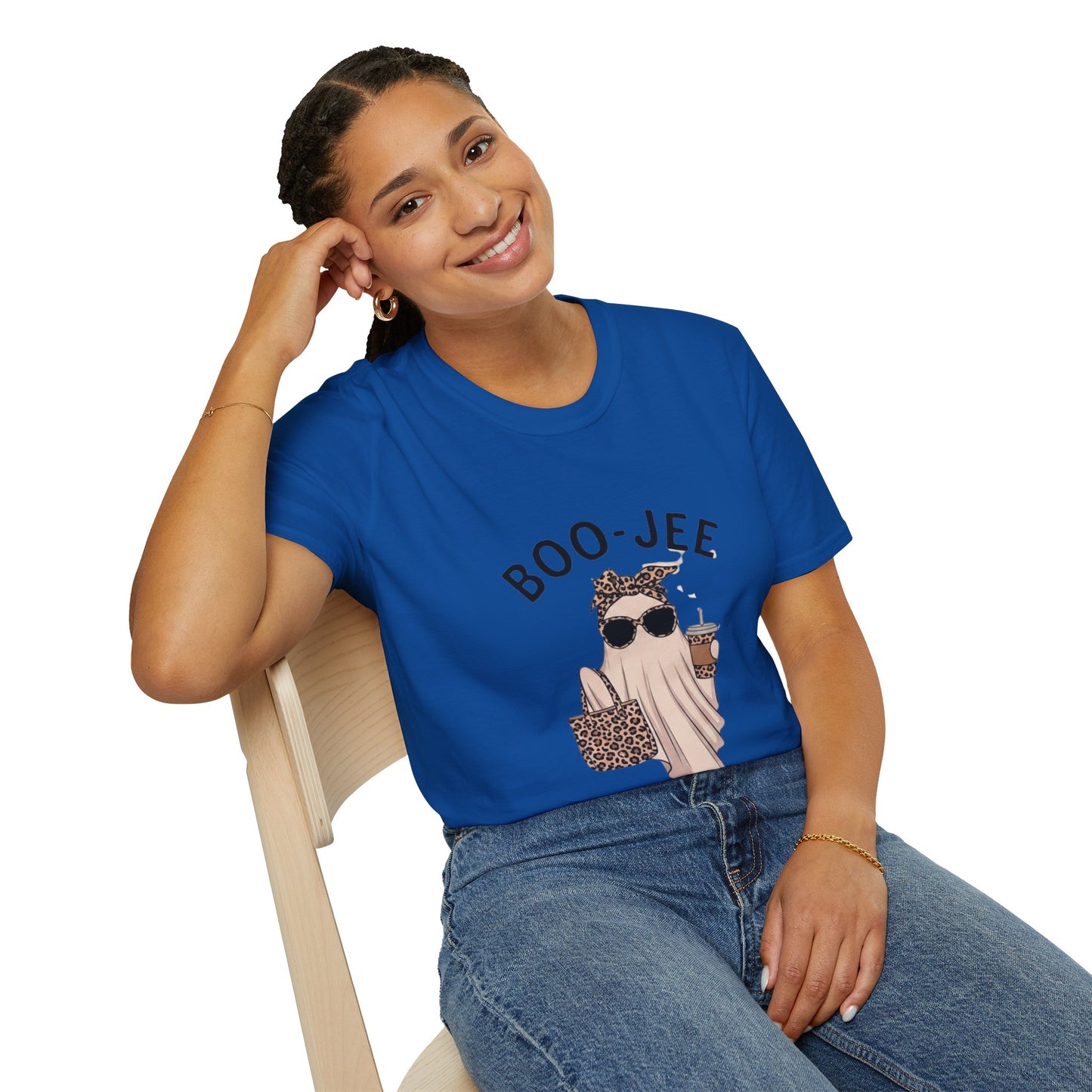 Boo-Jee Graphic T-Shirt — Cute Ghost with Leopard Headband & Sunglasses