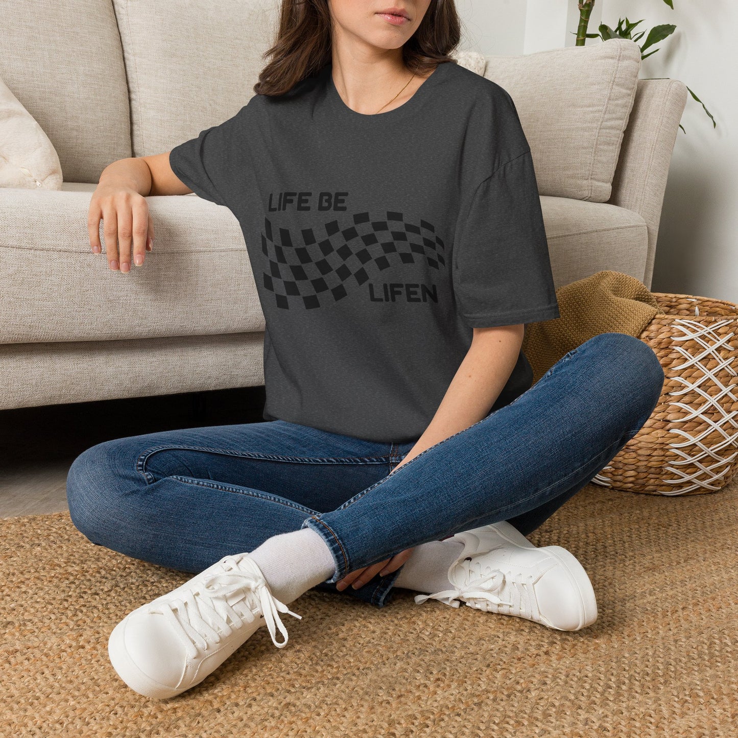 Life Be Lifen Checkered T‑Shirt — Retro Racing Graphic Tee