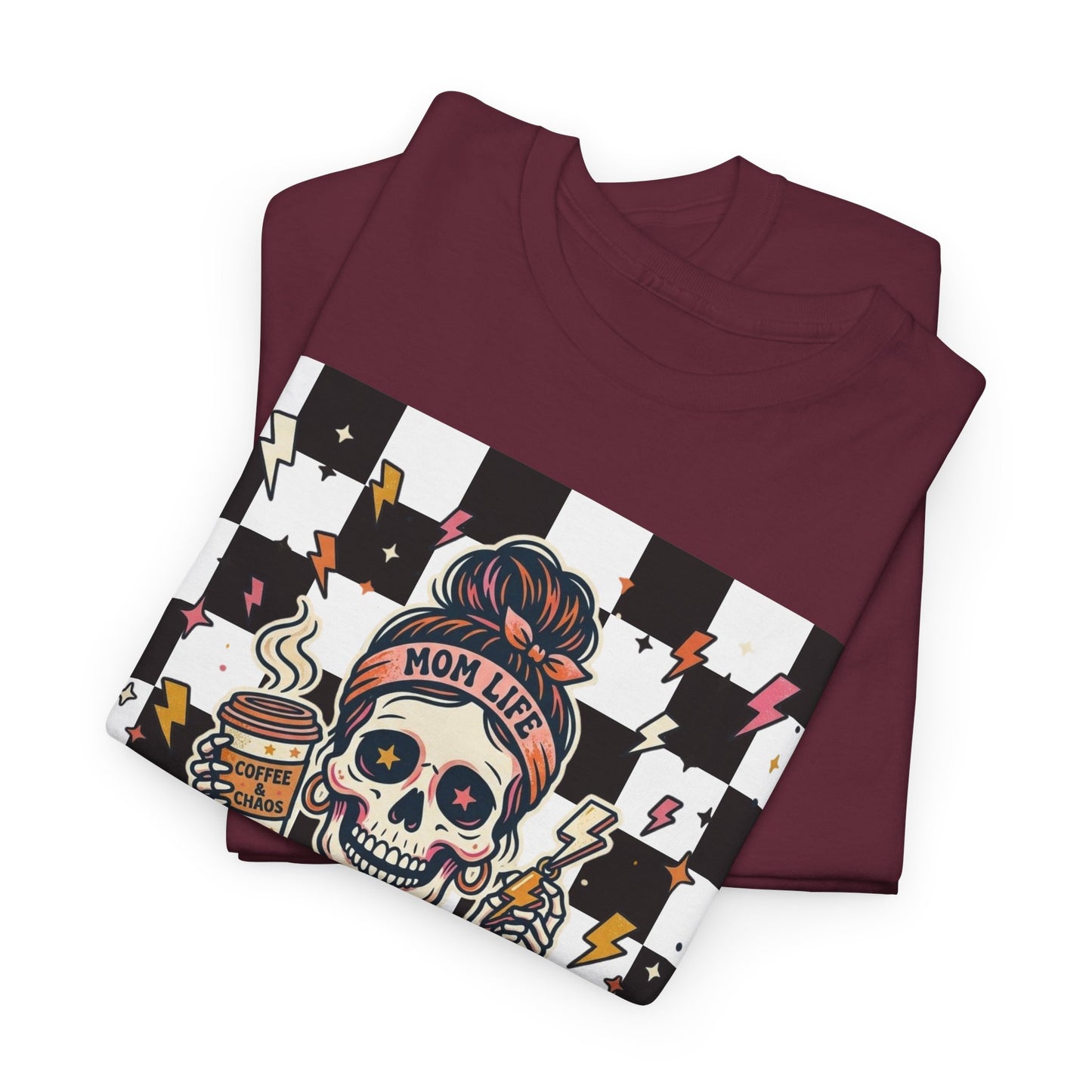 Overstimulated Moms Club T-Shirt — Checker Skull Mom Graphic Tee