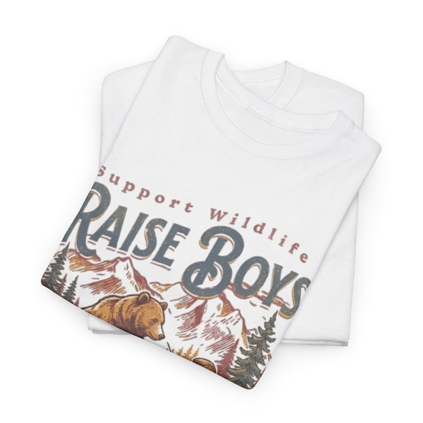 Raise Boys Wildlife T-Shirt — Retro Bear & Boy Outdoor Graphic Tee